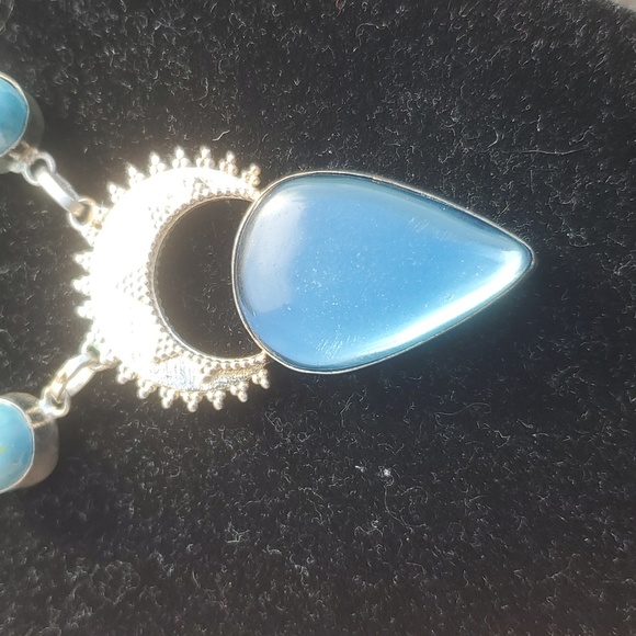 New Blue Titanium Crystal and Mosaic Jasper 925 Silver Necklace. - Picture 3 of 6